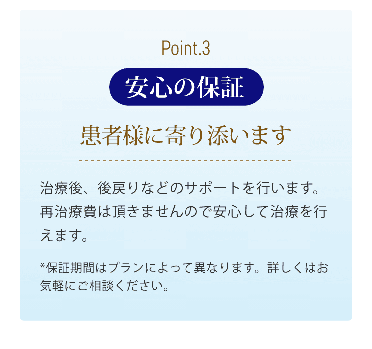 Point3 安心の保証 患者様に寄り添います